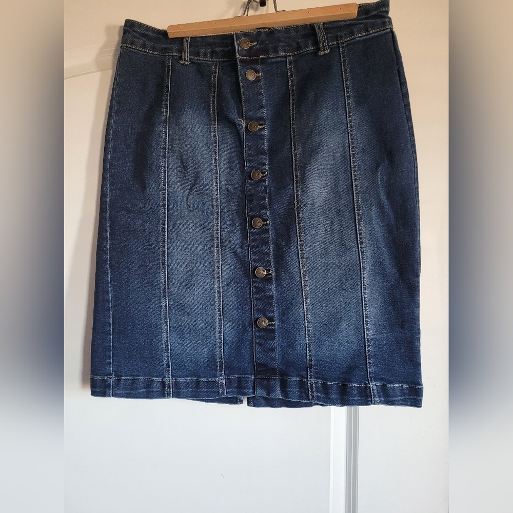 one 5 one Dark Blue Denim Pencil Skirt
